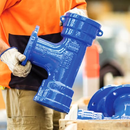 A ductile Iron pipe fitting handled in the warehouse