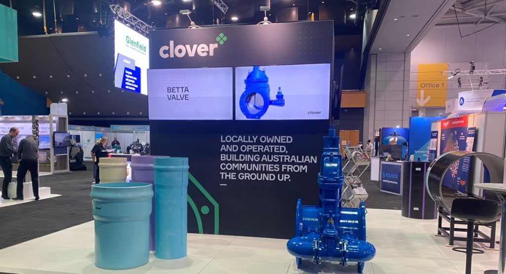 Clover OzWater'22 stall - pipes product display