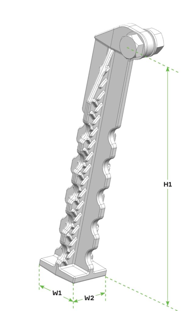 Diagram labelling the height and width of the anchor leg