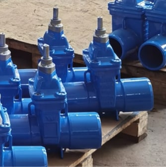 Pallets of blue water valves