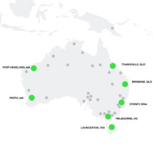 map of australia showing clover offices, distribution centres and project locations.