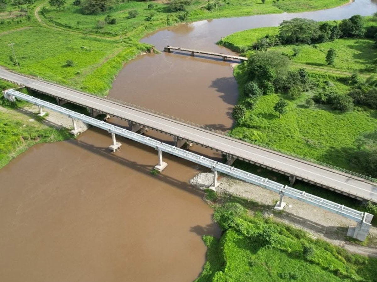Pipe bridge over a river